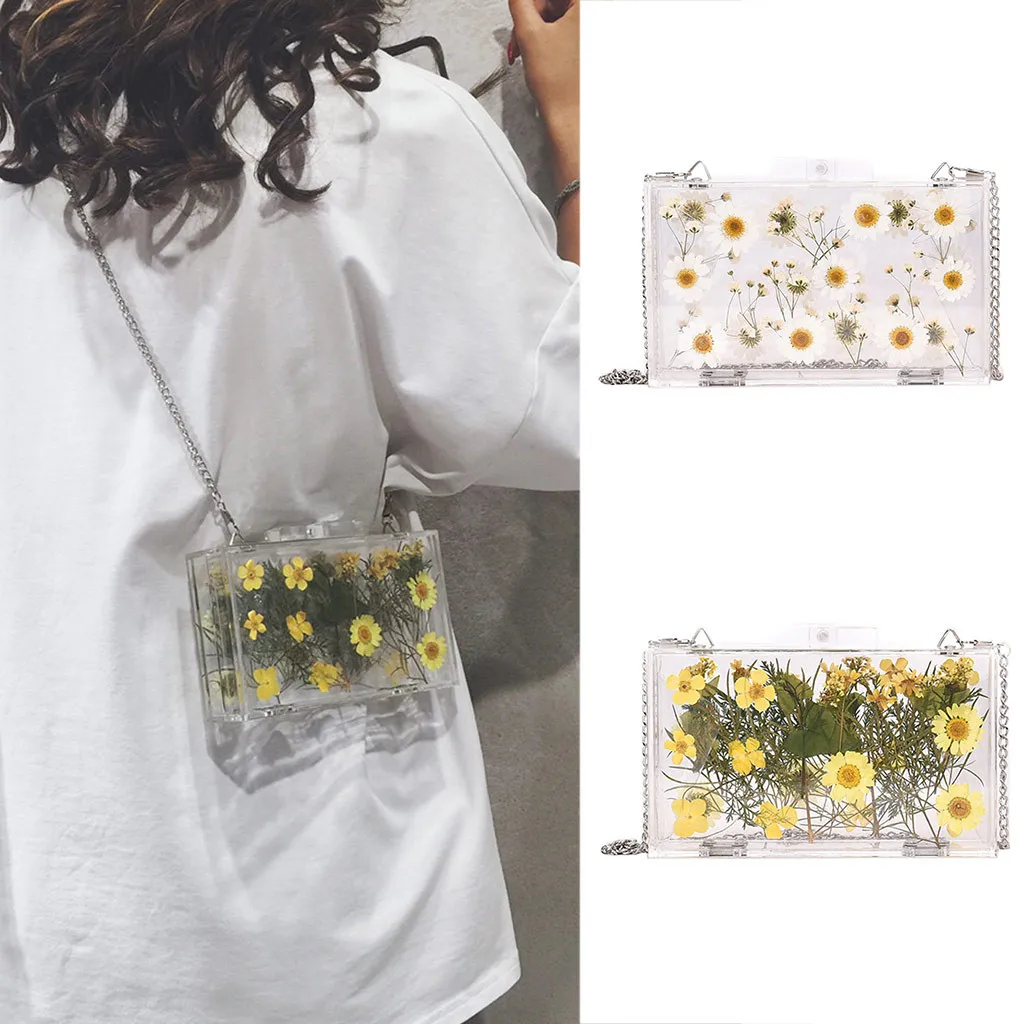 

2019 Handbag Women's Bag Flower Transparent Small Square Bag Case Shoulder Messenger Bag Dropshipping bolsa feminina
