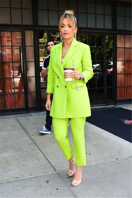 Bright Green Women's Fashion Office Suits Female Custom Made Casual Elegant Jacket Pants Work Wear Plus Size Women Suits Costume