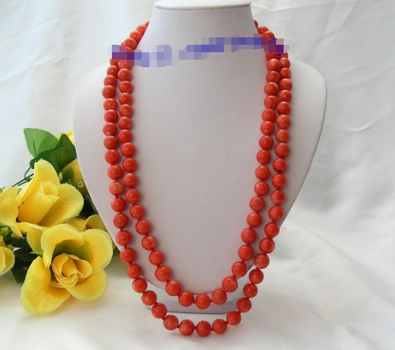 

shipping stunning long 50" 12mm round red natural coral bead necklace d20