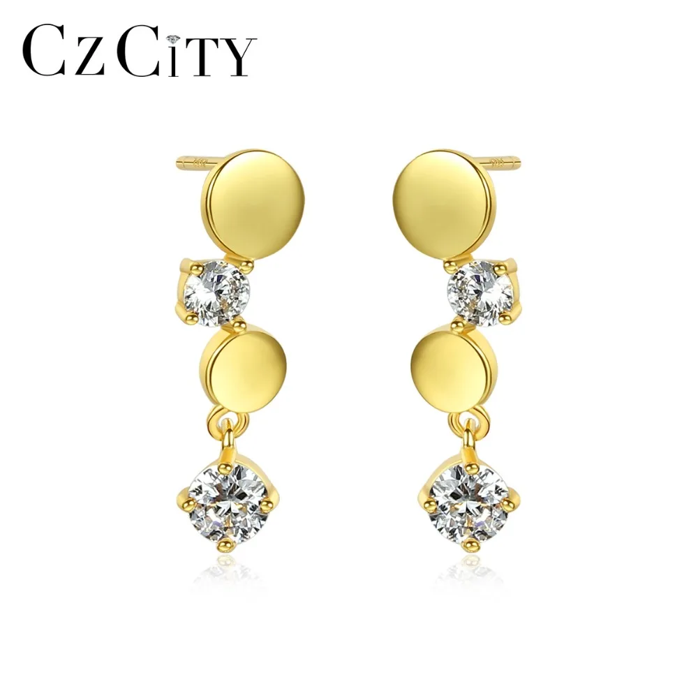 CZCITY Мода одноцветная Круглый свисающие серьги для женщин с сверкающий Цирконий