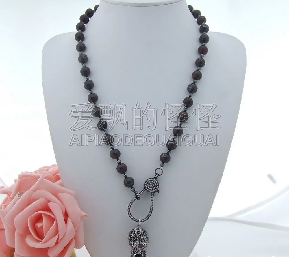 

Women's 25'' Bronzite Hematite Crystal Necklace CZ Pendant