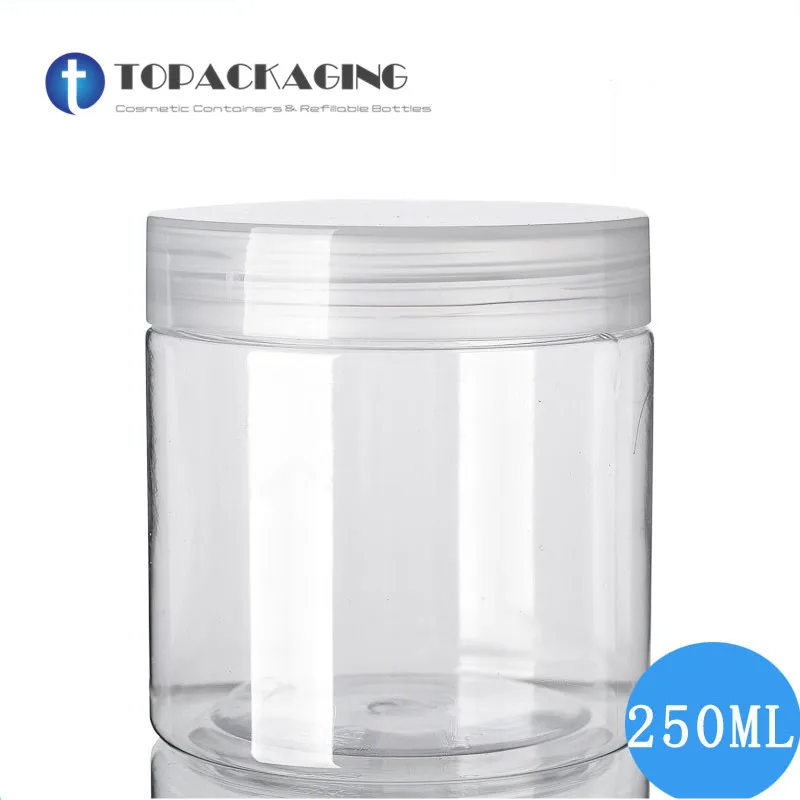 

30PCS/LOT-250G Cream Jar,Empty Cosmetic Container,PET Plastic Cream Containers,Clear Cans With Screw Cap Sub-bottling