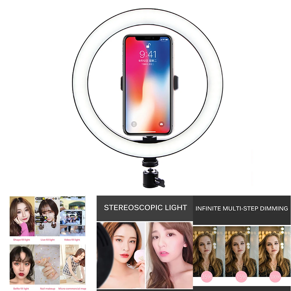 Powstro selfiсветодиодный LED кольцо света с мини штатив Стенд держатель телефона для смартфонов фотографии макияж