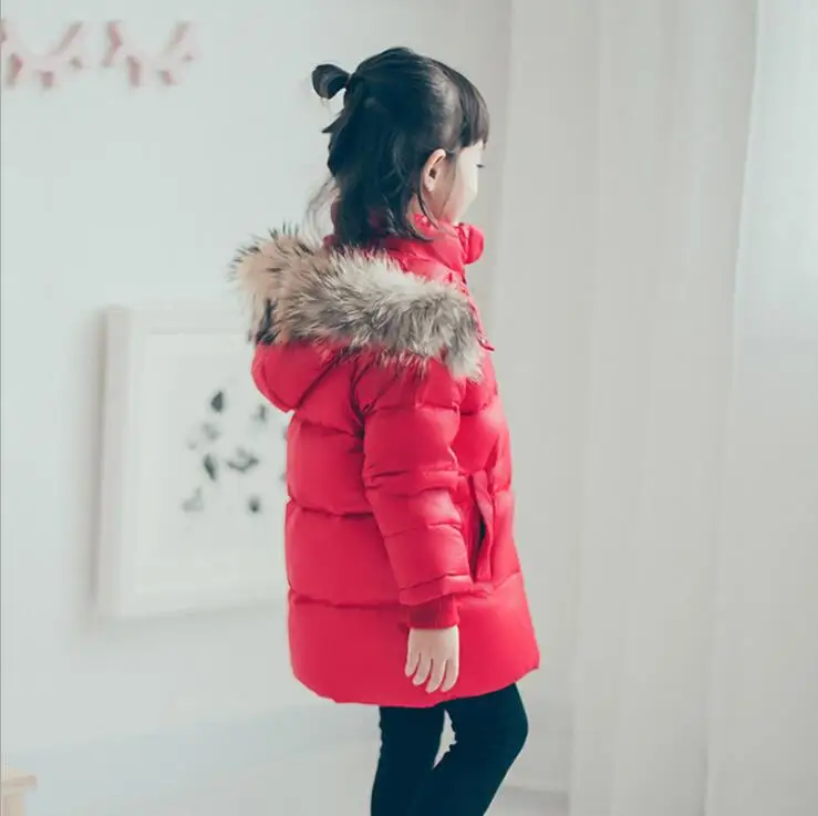 Ywstt/стеганая водонепроницаемая куртка-пуховик с воротником из натурального меха енота для мальчиков и девочек; детская верхняя одежда; теплое зимнее пальто - Цвет: Красный