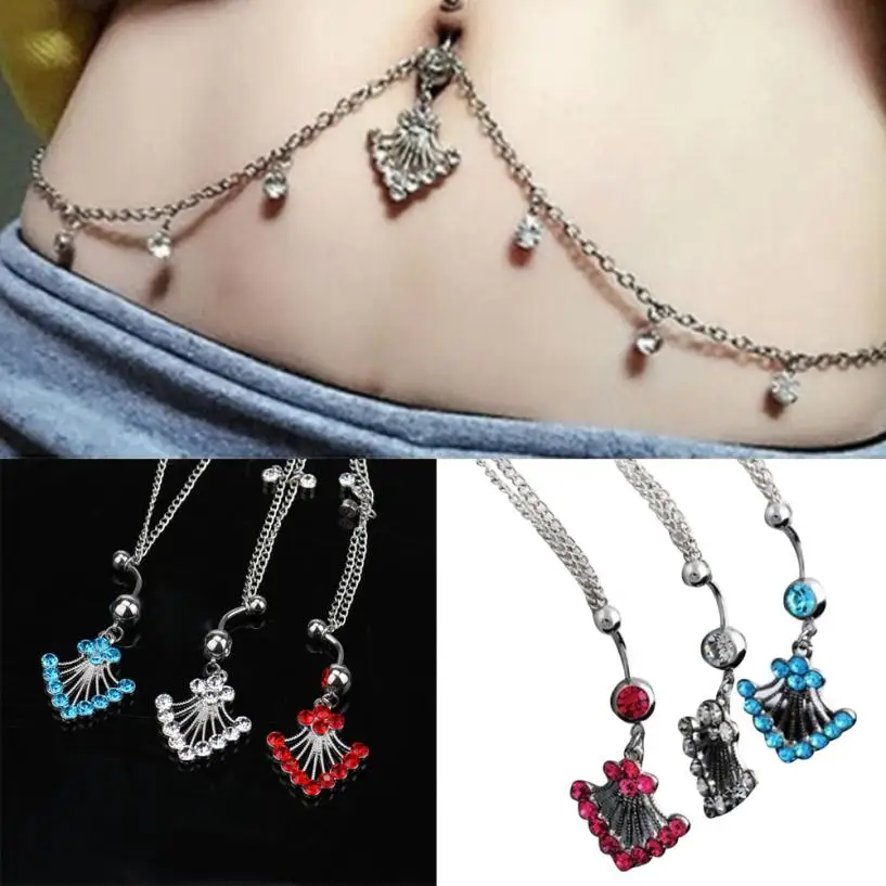 susenstone 2017 Crystal Rhinestone Navel Belly Button Bar Waist Chain