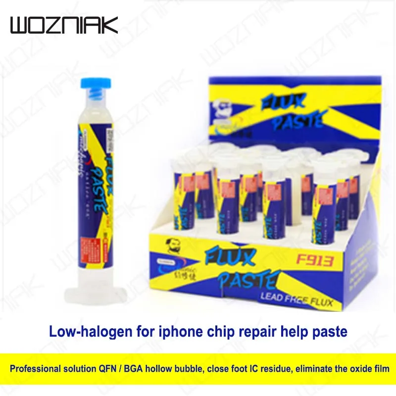

Wozniak Solder Tin Paste Lead-free Welding Oil F913 10cc Anti-oxidation For IPhone A9 A10 QFN / BGA Repair Tool