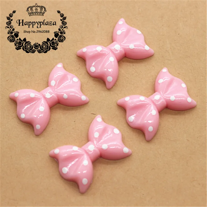 

10pcs Kawaii Polka Dot Pink Resin Bowknot Flatback Cabochon Charm DIY Craft Decoration,21*29mm