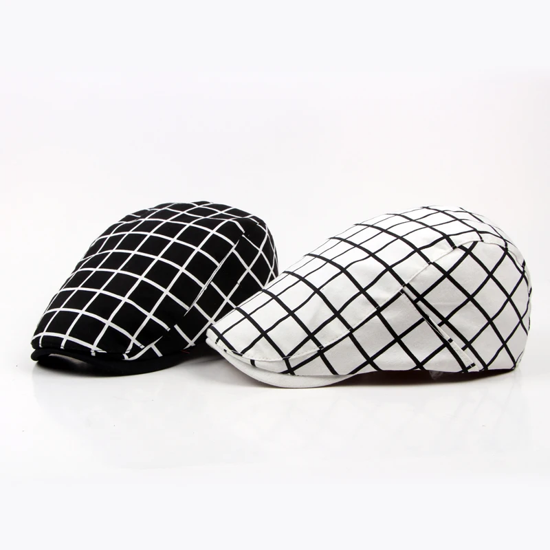 spring summer artist plaid berets hat gorras planas duckbill boina feminina flat sun hat vintage newsboy hat peaked cap bone men white beret men