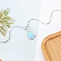 925 Sterling Silver Water Drop Blue Opal Necklaces for Women Geometirc Necklaces & Pendants Jewelry Gift  (JewelOra NE103210) - Image 5