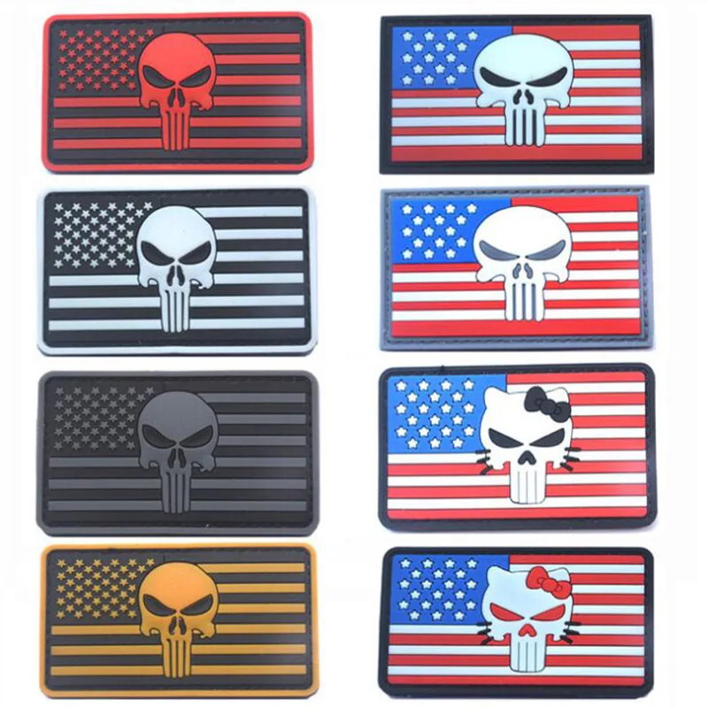 

3D PVC Skull USA Flag Badge Punisher Badge Patch Tactics Morale Chapter Stickers Armband 8*5cm