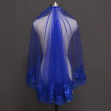 Новое поступление, ярко-синяя блестящая кружевная короткая фата для невесты, один слой, красивая свадебная вуаль, аксессуары для невесты