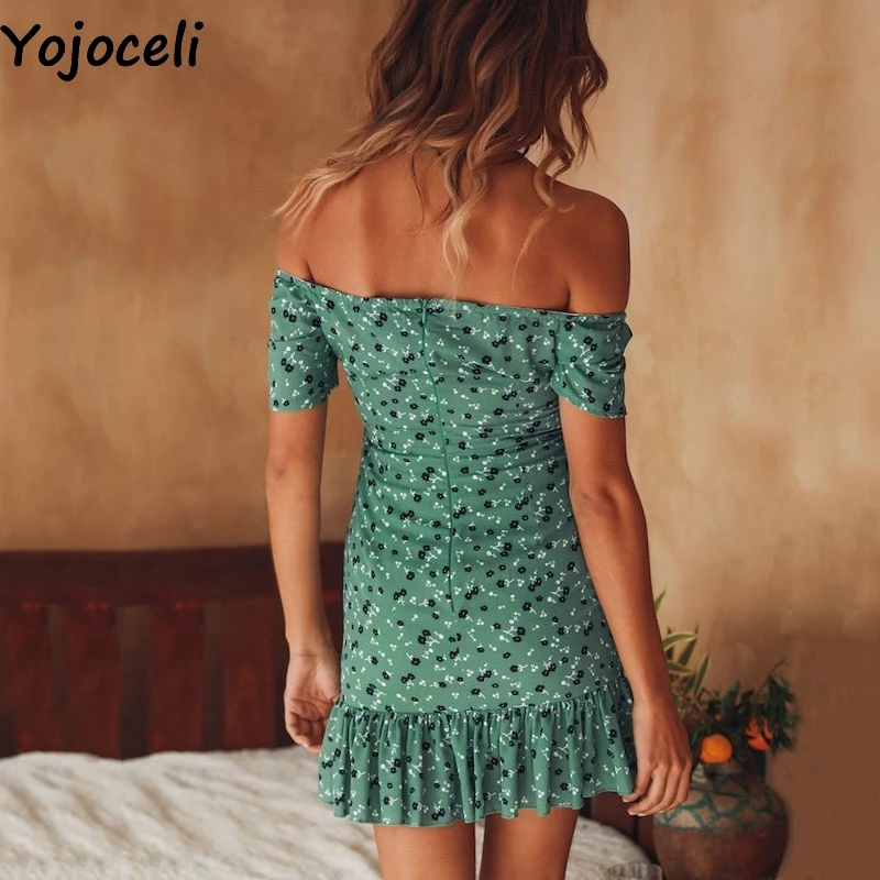 Yojoceli сексуальное короткое шифоновое платье с открытыми плечами и цветочным