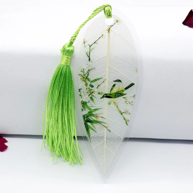 EZONE элегантность листья вены кисточкой Закладка Классический китайский стиль Природные закладки для коллекционирования креативные канцелярские принадлежности - Цвет: 9