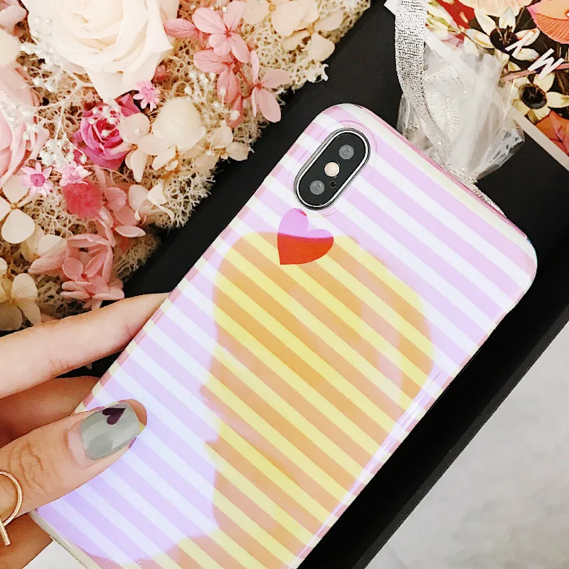 Luxury Designer Stripe Heart Blue Ray Pink Case Cover for IPhone X XS 7 6 6s 8 Plus IPhone8 7plus Blu-ray Cellphone Cases Coque |