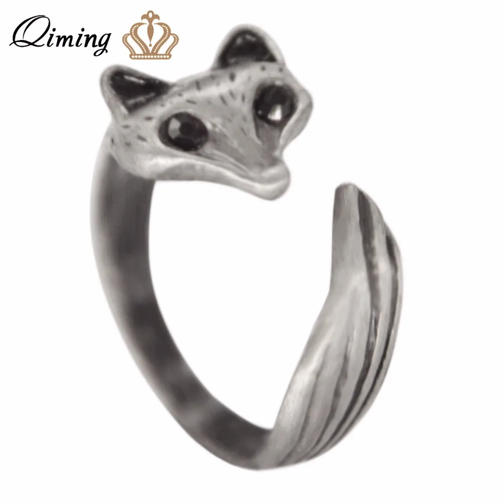 QIMING Wholesale Vingtage Animal Fox Ring Vintage Retro Antique Silver