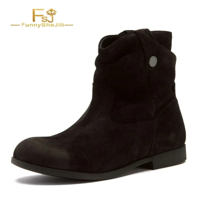 chunky flat black ankle boots