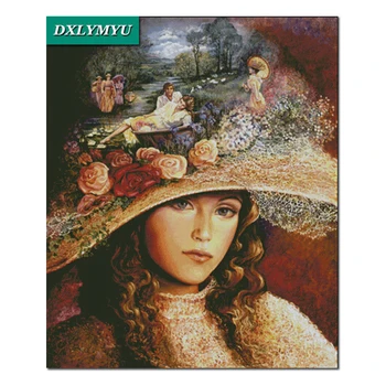 

DIY 5D Full Diamonds Embroidery Wearing a hat princess square Diamond Painting Cross Stitch Kits Diamond Mosaic Home Decoration