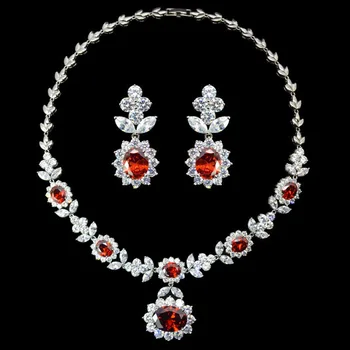 

4 colors luxury flower zircon wedding bridal jewelry sets,high quality necklace earring set for bride/party/gift free shipping