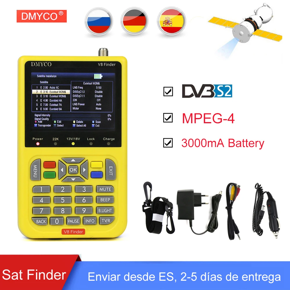 

Spain Satellite Finder DVB-S2 High Definition 1080P Digital Satellite TV Receiver MPEG4 LNB TV Tuner FTA Sat finder Signal Meter