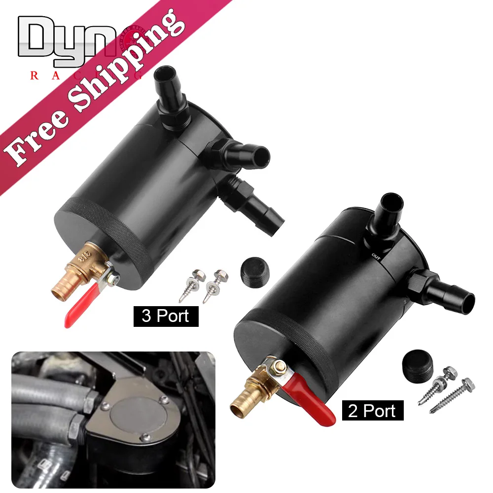 

Oil Catch Can Tank 2-port 3-port Baffled 400ml with Valve Removable Universal Racing Air Oil Separator Black