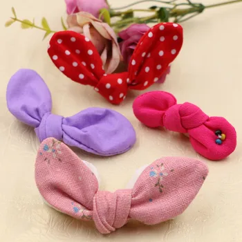 

Girls Hair Jewelry Decoration Handmade Fabric Ribbon Knot Bow Rabbit Ear Doll Craft with Polka Dots Flowers Print Patch Sticker