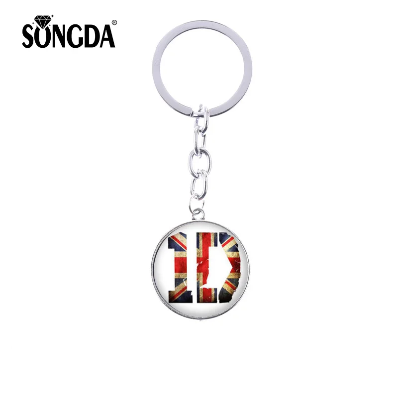 

SONGDA One Direction Key Chain Fashion Rock Music Band Logo Glass Cabochon Key Ring Bag Charms Car Key Holder Fans Gifts Jewelry