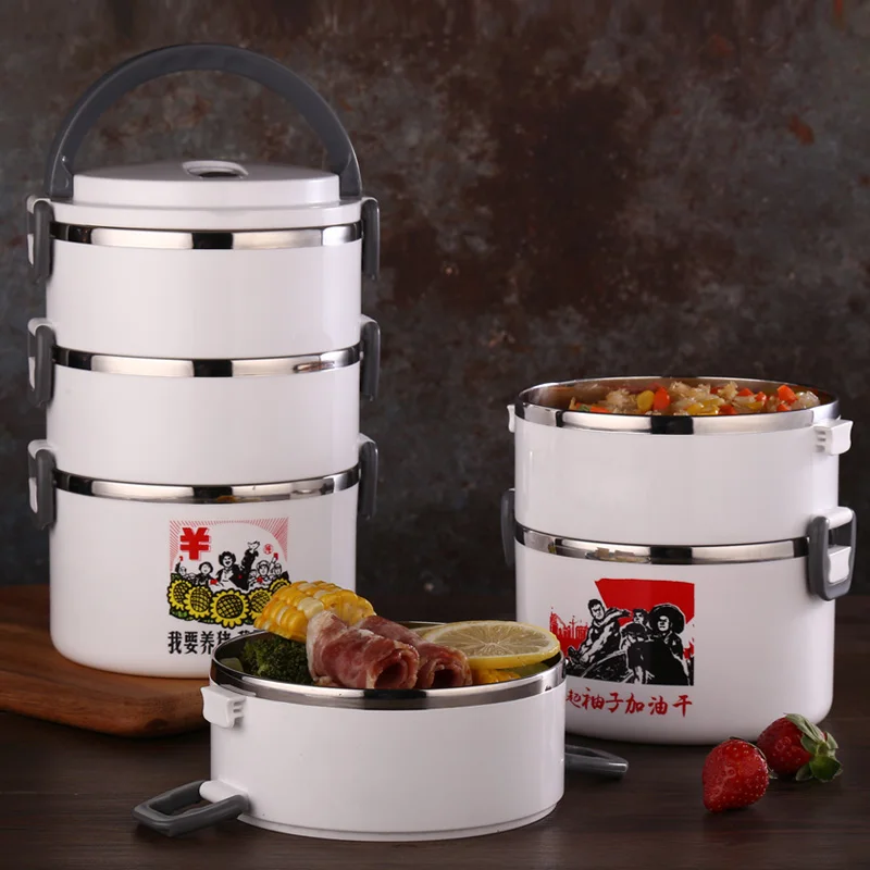 

304 stainless steel insulated lunch box super long insulated barrel students and office workers multi-layer compartments box 2/3