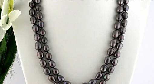 

FREE SHIPPING>@@> N2363 LONE 50" RICE BLACK FRESHWATER PEARL NECKLACE
