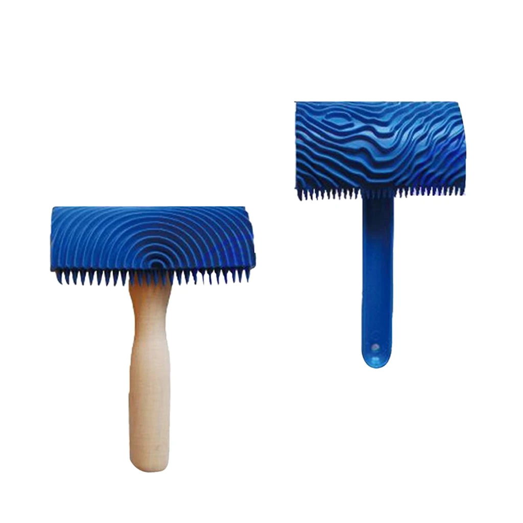 

2x Wood Graining Pattern Rubber Painting Tool Paint Brush With Handle Wall Decoration