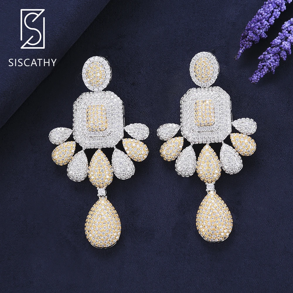 

SISCATHY Luxury Women Waterdrop Earrings Trendy Cubic Zirconia Pierced Dangle Drop Earrings For Women Engagement Wedding Jewelry