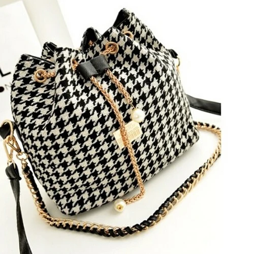 TEXU женская сумка с узором "гусиная лапка", модная сумка-мешок, тканевая Лоскутная сумка на плечо, сумка-мессенджер, черная и белая сетка