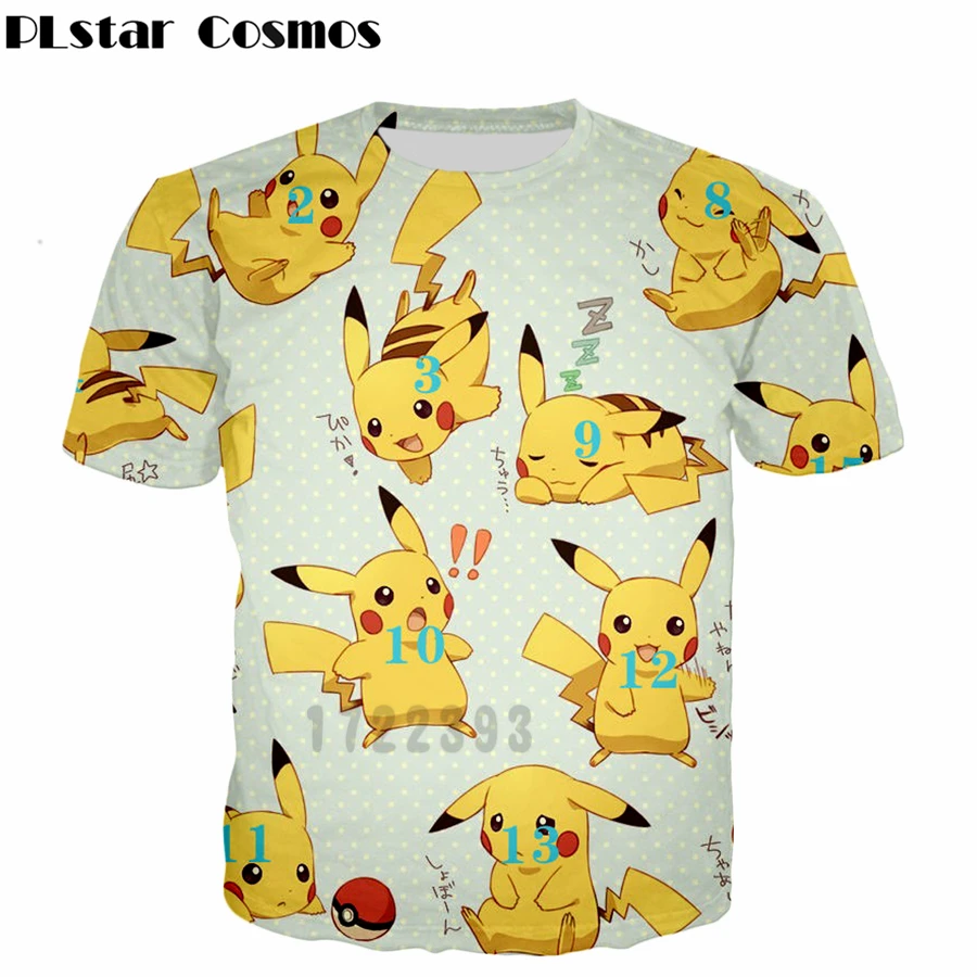 

PLstar Cosmos Pokemon Pikachu T Shirt 2019 Summer Men Women T-Shirt Pikachu 3D Print Classic Anime Cartoon Unisex Fashion Tee