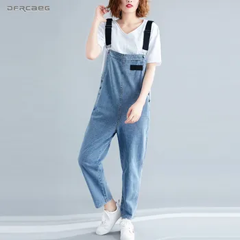 

Loose Women Denim Jumpsuits Pants 2019 Summer Casual Streetwear Vintage Suspender Jeans Overalls Female Rompers Blue Black