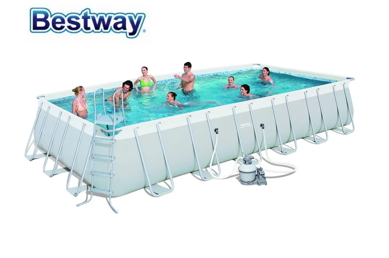 

56475 Bestway 732x366x132cm Power Steel Rectangular Frame Pool Set 24'x12'x52" Above Ground Swimming Pool wz Sand Filter,Ladder