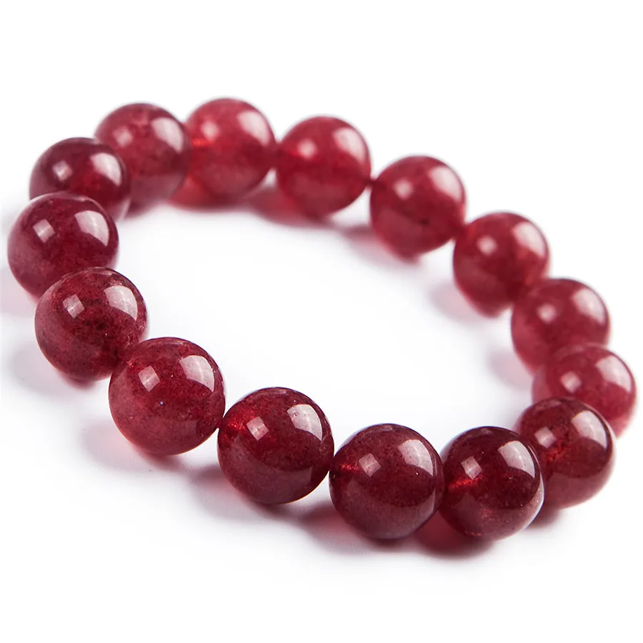 

Natural Strawberry Quartz Clear Round Beads Charm Crystal Stretch Bracelet 16mm For Women Gift