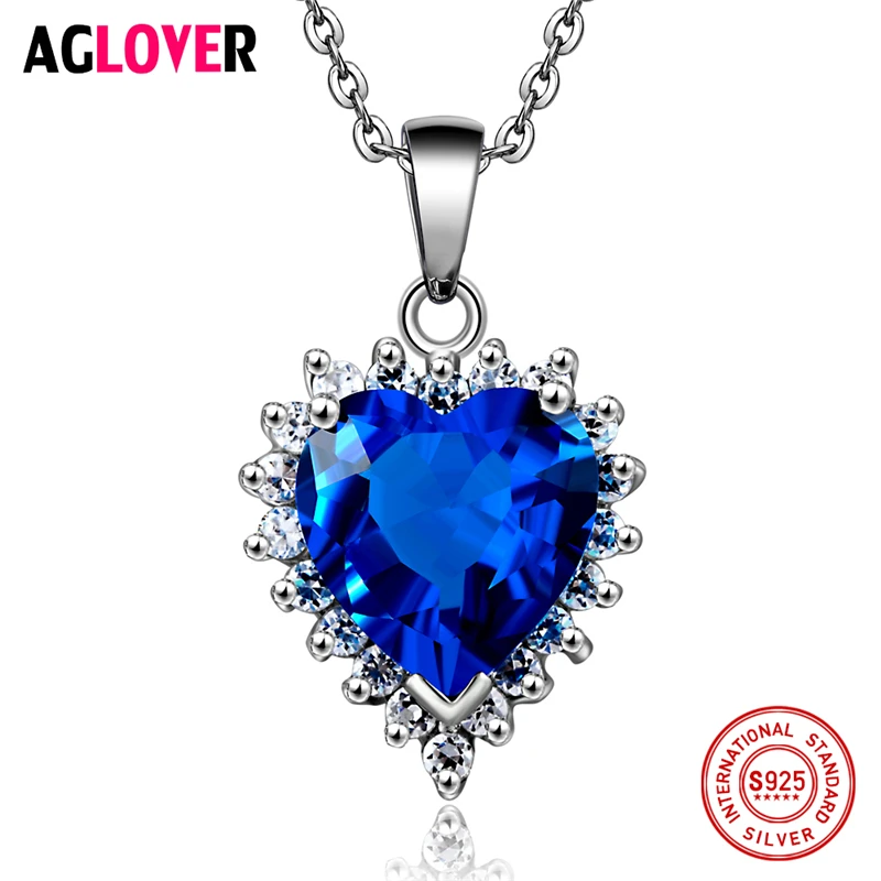 

Ocean Heart 100% Sterling Silver Necklace AAA Crystal Zircon Woman Charm Jewelry Heart 925 Silver Pendant Necklace