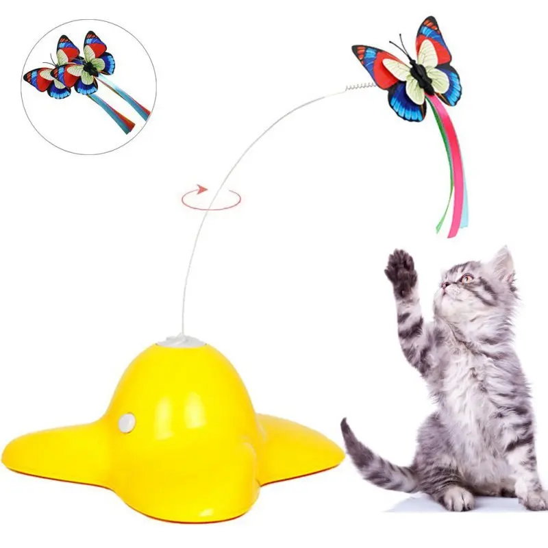 Interactive Electric Rotating Butterfly Cat Toys with Two Replacement Flashing Butterflies Cat Toy Spinning Teaser Toys