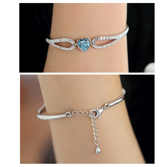 Женский браслет с кристаллами Сваровски в форме сердца|charm bracelets bangles|bangles for womenheart
