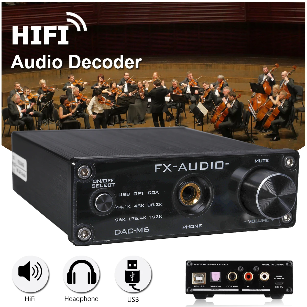 

1Pcs Car Audio Decoder 3.5mm headphone amplifier USB HiFi Audio Decoder 6.5mm USB Interface HIFI for PC Computer