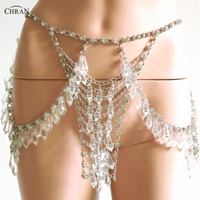 Crystal Beading Disco Exotic Tanks Crop Top Chain Sexy Mini Skirt Bodysuits Rave Bra Festival Fashion Wear Party Jewelry CRS621 bodysuit top