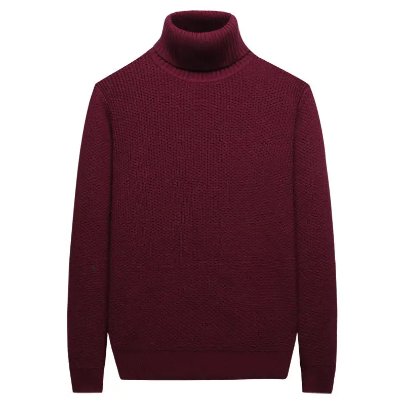 MuLS хлопок Birdseye свитер мужской пуловер зимний теплый толстый вязаный свитер с высоким горлом зеленый черный - Цвет: Wine Red