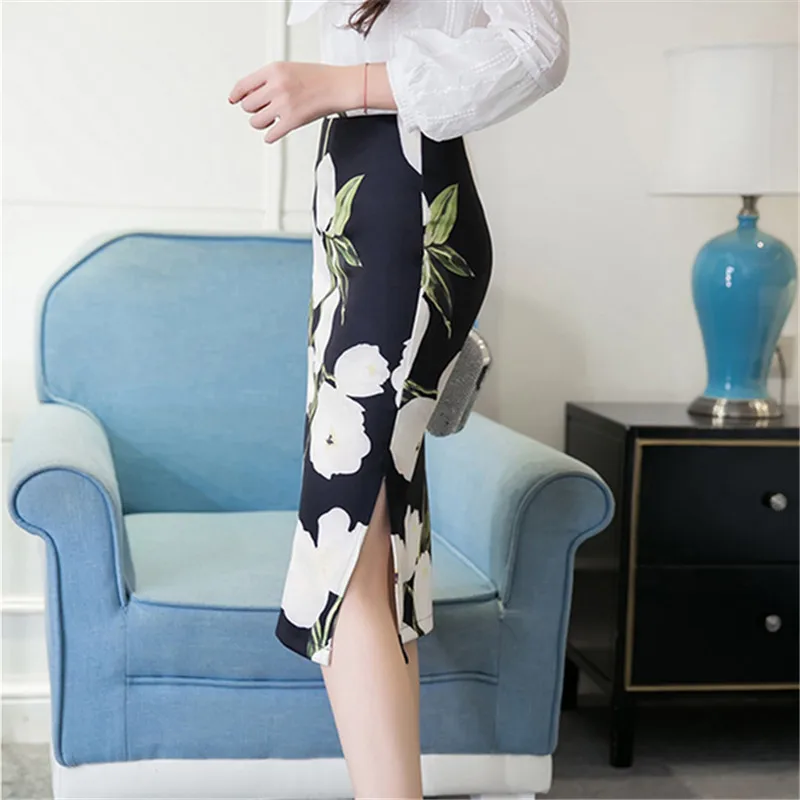 Женская юбка карандаш средней длины с цветочным принтом|pencil midi skirt|midi skirtmidi skirt women