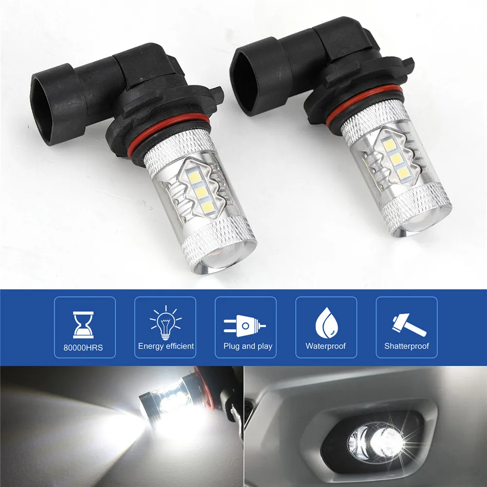 

2Pcs Universal Car Fog Lights White Light LED Highlight H10 9145 80W LED Car Fog Driving Light Running Light Bulb Headlamp Light