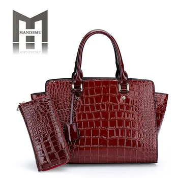 

High Quality Patent Leather Women Handbags Black Luxury Floral 2 Sets Ladies Composite Bag Fashion Shell Bags For Women Shoulder