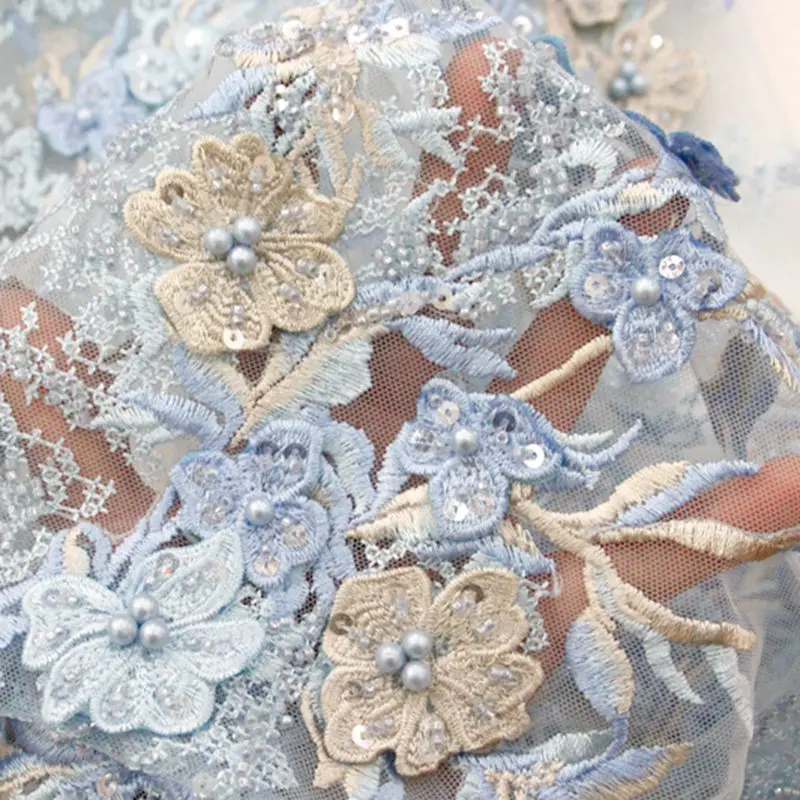 

Luxury handmade beaded french lace Fantastic bridal African tulle lace fabric with small sequins crystal beads 5 yards RG878