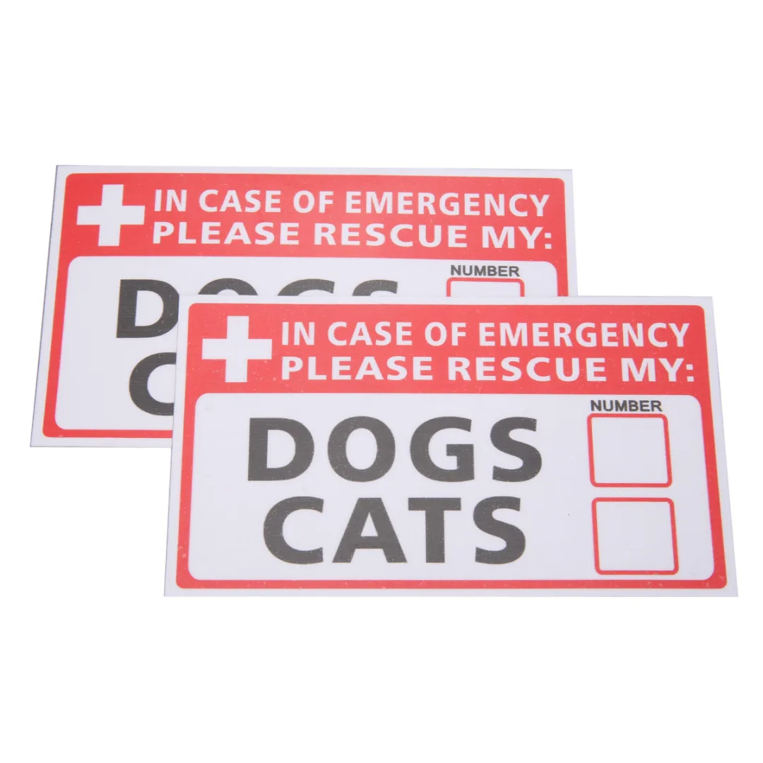 2pcs Safurance Emergency Pet Rescue Decal DOG CAT Vinyl Sticker Label Signs Safety Warning 74*125mm For Security Safety