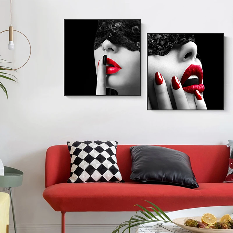 Скандинавские девушки с красными губами стены искусства Постеры-холсты картины изображения людей для гостиной спальни бар морден домашний декор