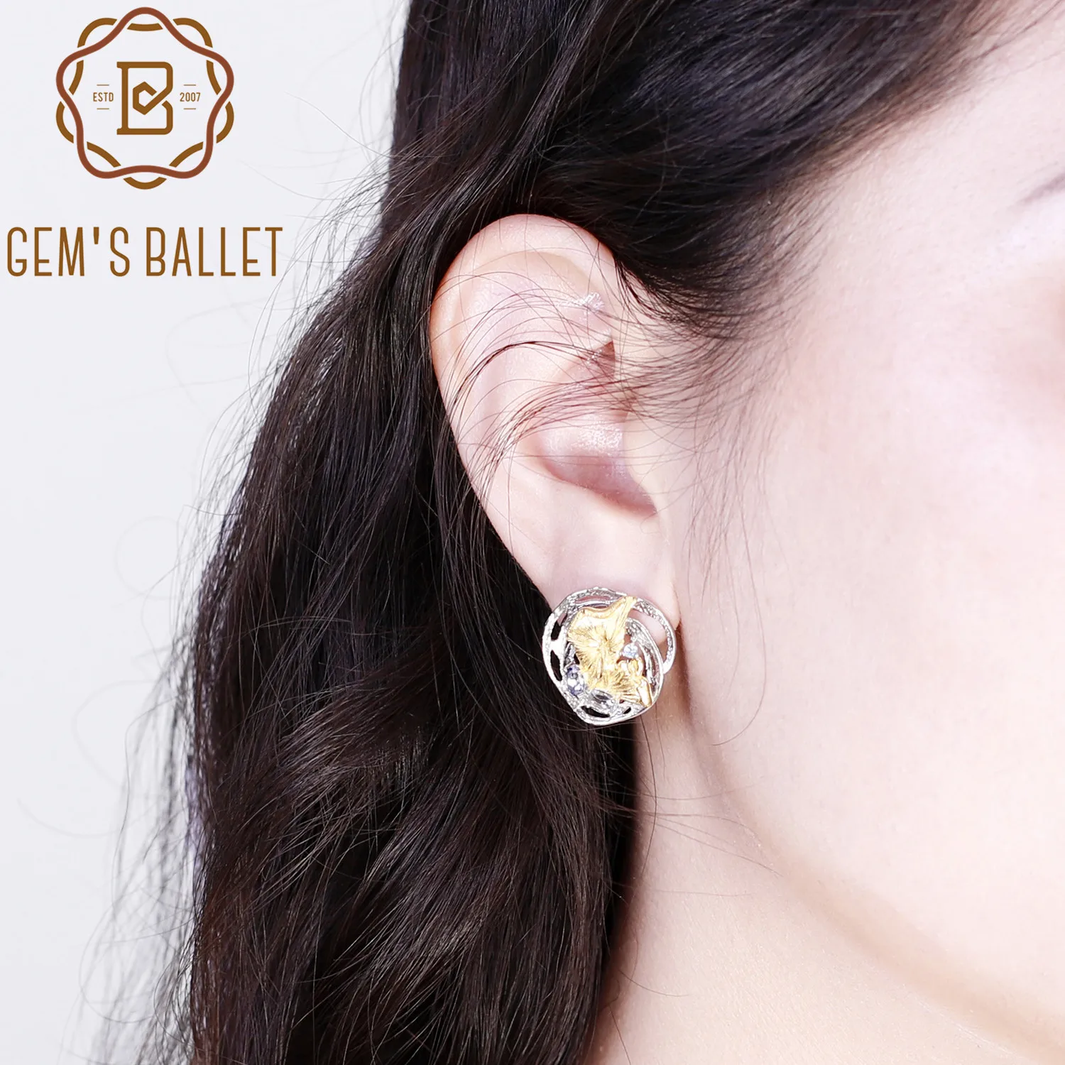 

GEM'S BALLET 925 Sterling Silver Handmade Lotus Pond Clip Earrings Natural Sky Blue Topaz Mystic Quartz For Women Fine Jewelry