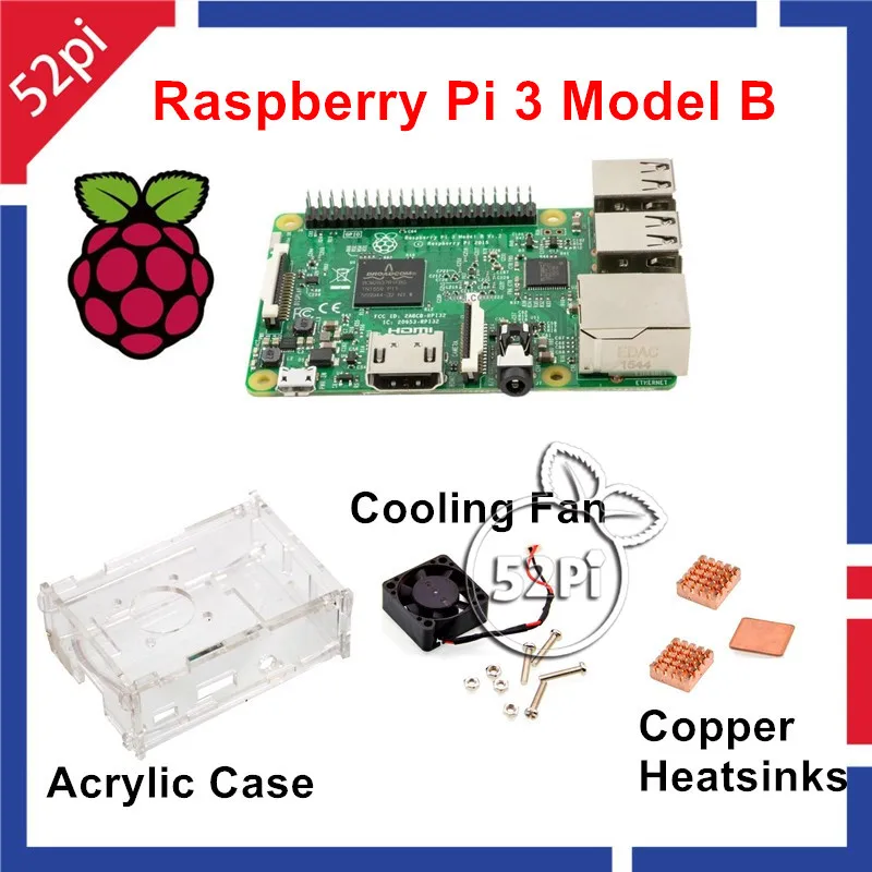 52Pi Raspberry Pi 3 Модель B стартовый комплект с акриловым корпусом+ вентилятор охлаждения+ радиаторы