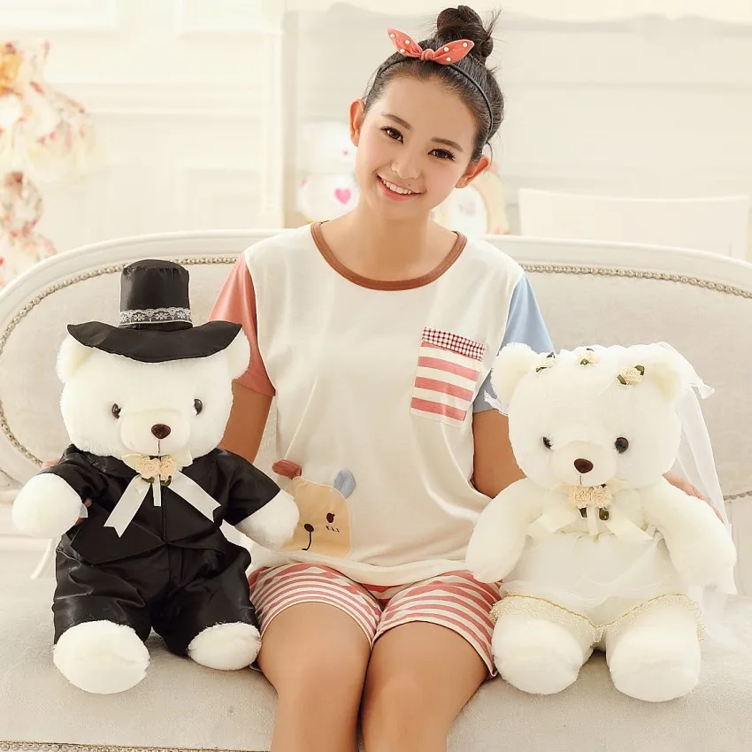 

Fashion High-Quality 40cm 60cm 80cm Wedding Bear Couples Plush Toys Teddy Bear Doll Wedding Gift Bear Bride & Groom 2pcs/pair